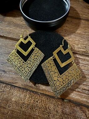 Textured Gold Geometric Drop Earrings for Women from Ask & Embla